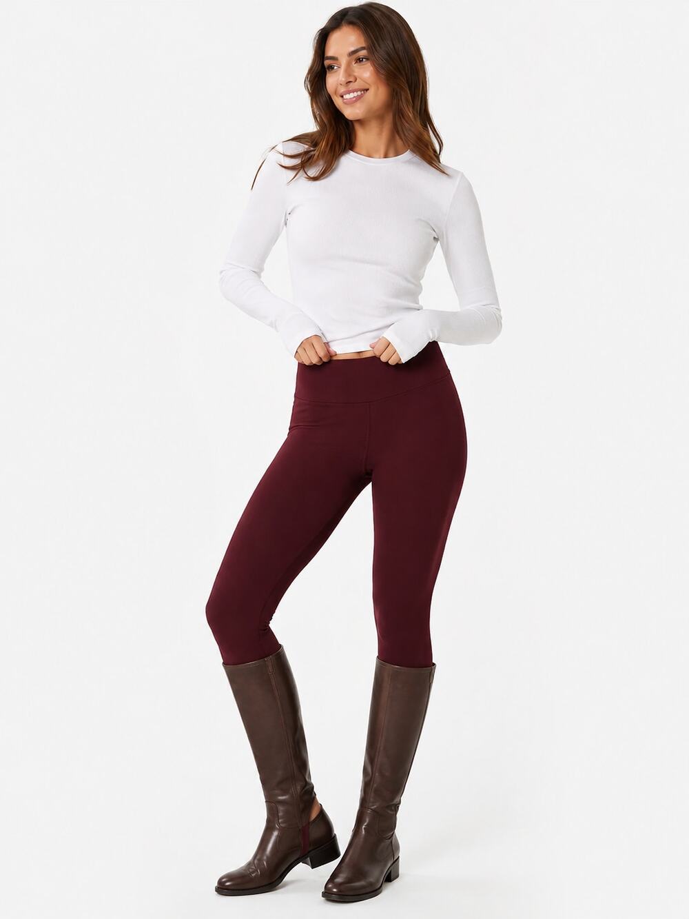 Lark & Ro Stirrup Leggings Womens Large Burgundy Wine Stretch Pull On Pants